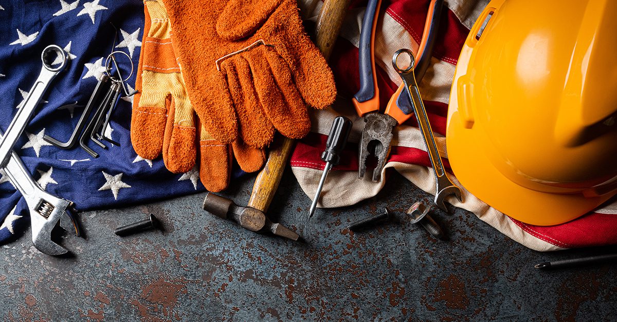 Construction Tools on American Flag