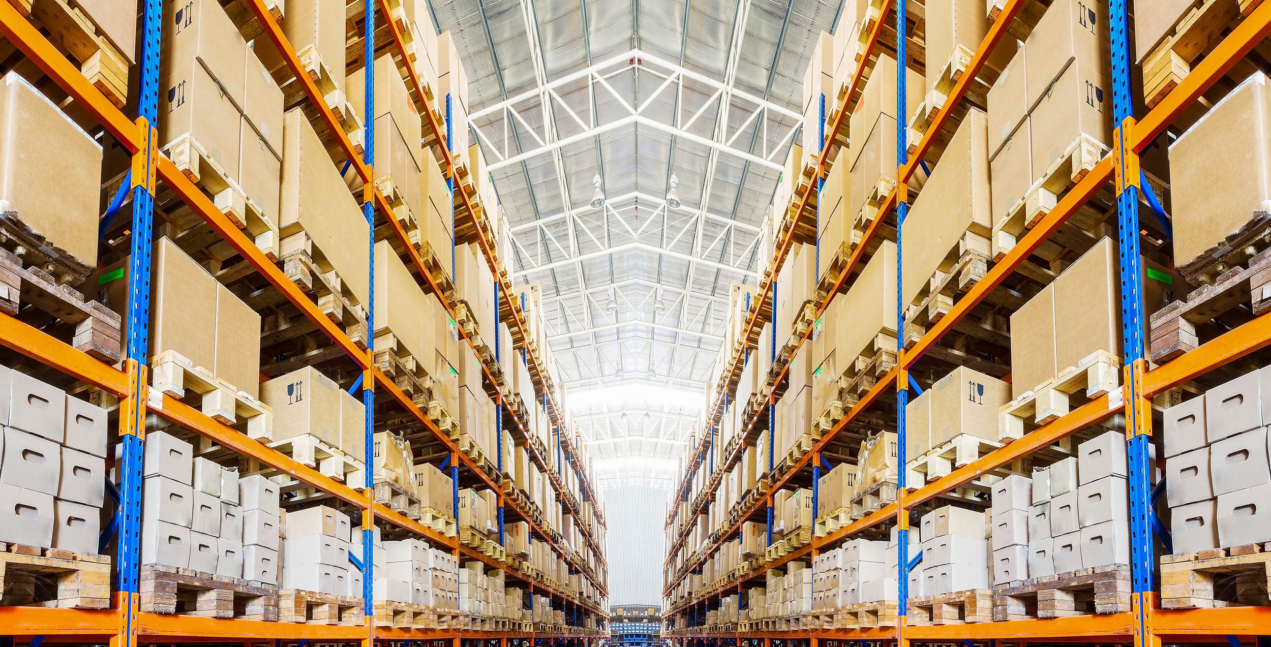 Rows of shelves with boxes